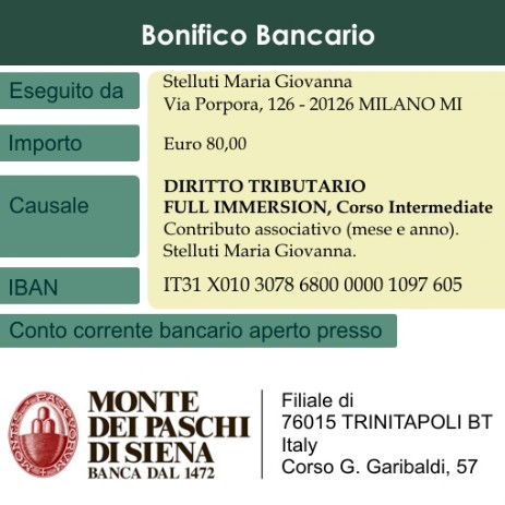 Diritto Tributario bonifico bancario corso Intermediate